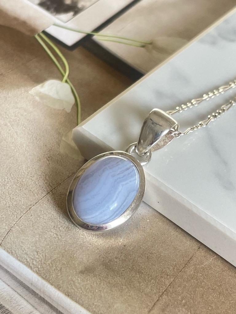 925 Sterling Silver Natural Lace Agate Pendant! B O H O